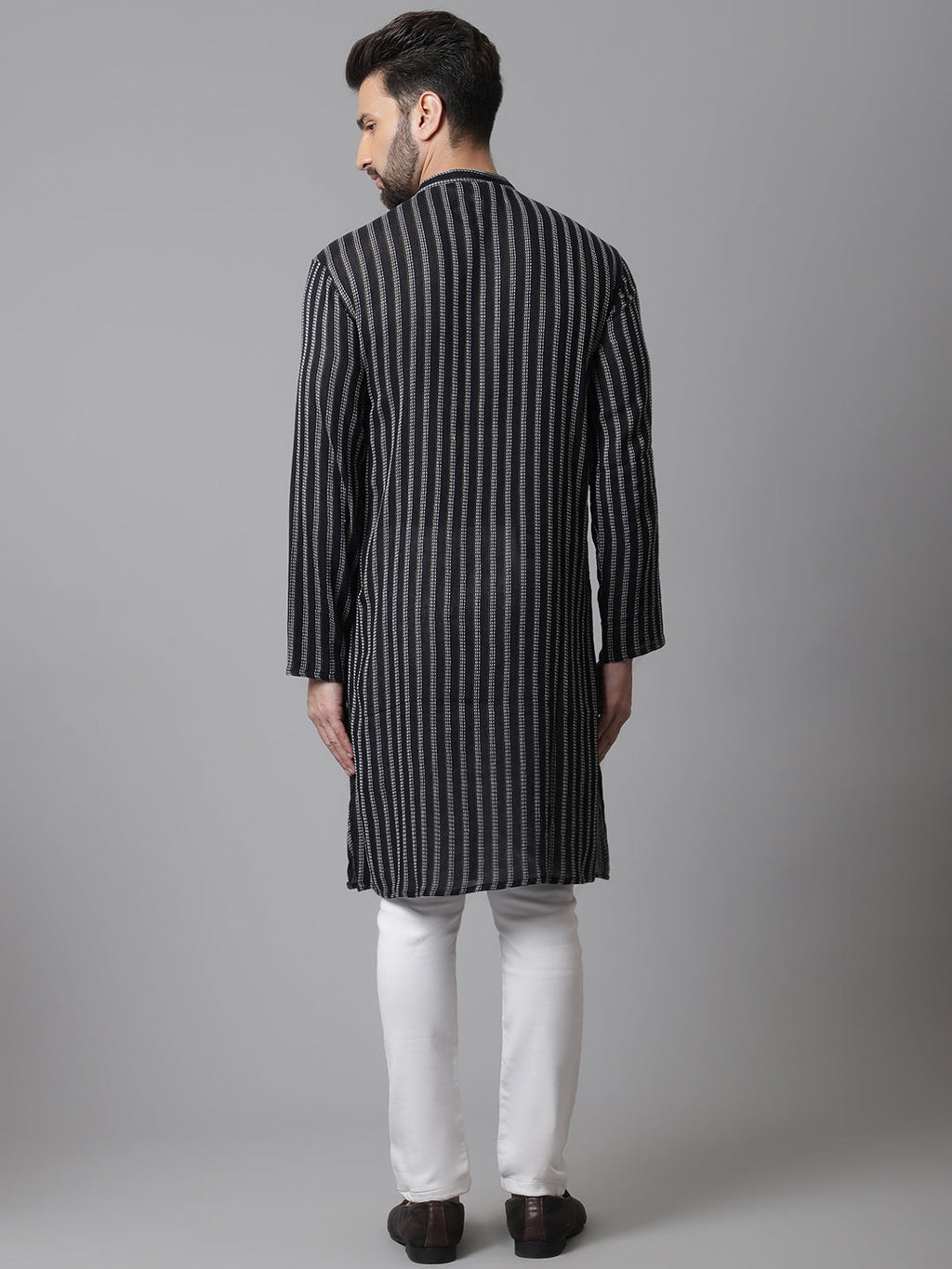 Even Apparels Black Pure Cotton Kurta With Band Collar | Grocsy