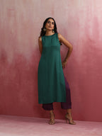 trueBrowns Green Modal High slit Kurta Set | Grocsy
