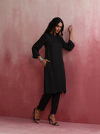 trueBrowns Black Modal Round Neck Kurta Co-ord Set | Grocsy