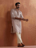 trueBrowns Men's Beige Sequin Chanderi Kurta | Grocsy