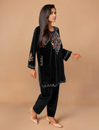 trueBrowns Black Velvet Embroidered Co-ord Set | Grocsy