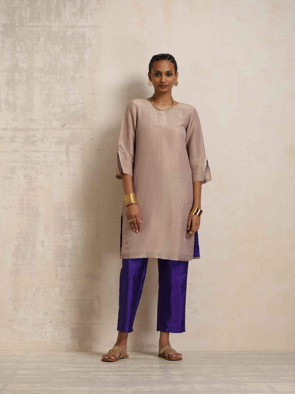 trueBrowns Lilac Tissue Kurta Co-ord Set | Grocsy