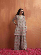 trueBrowns Off White Geometric Print Sharara Set | Grocsy