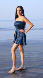 Noroke Modal Steel Blue Printed Mini Tiered Dress | Grocsy
