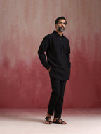 trueBrowns Men's Black Cotton Shirt Collar Stylized Kurta Co-ord set | Grocsy