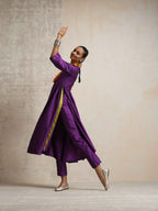 trueBrowns Purple Silk Anarkali Flared Kurta Set | Grocsy
