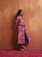 trueBrowns Purple Print Shirt Kurta Set | Grocsy