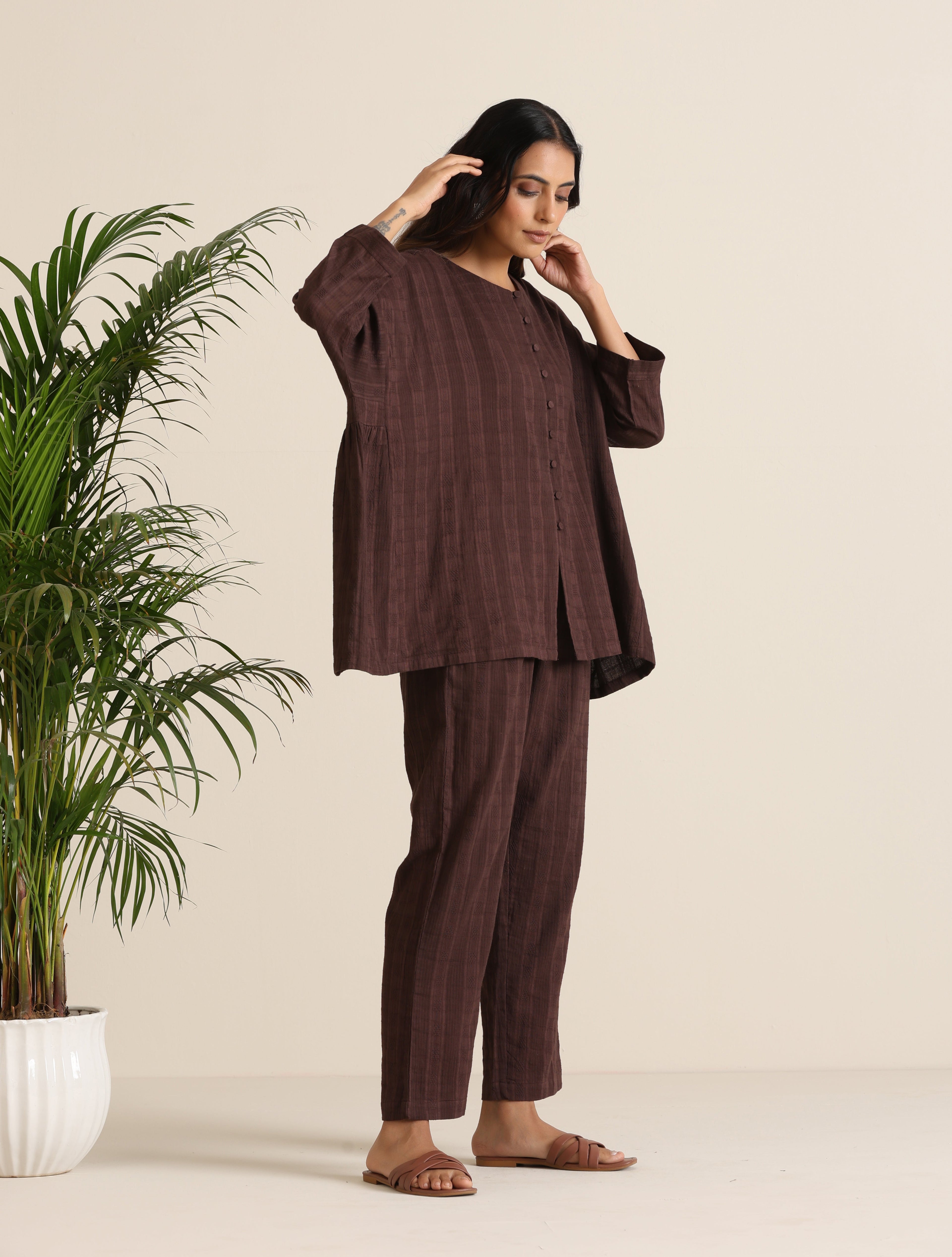 trueBrowns Cola Cotton Dobby Relaxed Co-ord Set | Grocsy