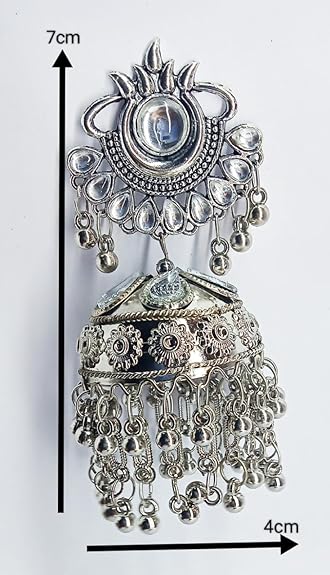 Tehzeeb Creations Women's Silver Colour Oxidised Earrings With Kundan And Mirror Work | Grocsy