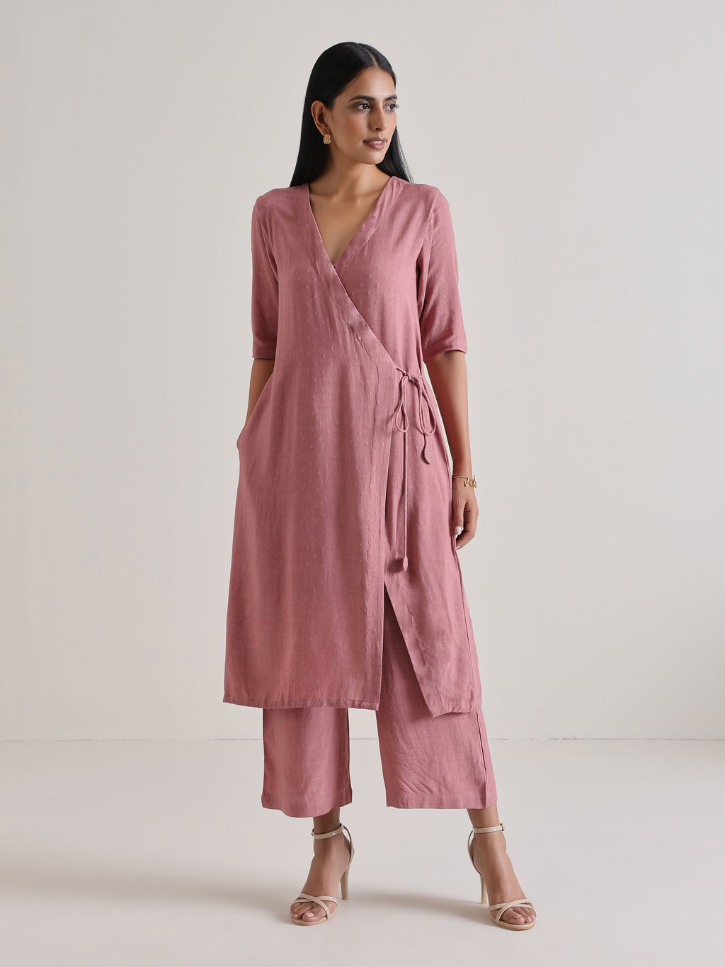 trueBrowns Mauve Angrakha Kurta Set | Grocsy