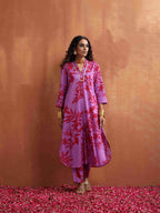 trueBrowns Purple Print Straight Kurta Set | Grocsy
