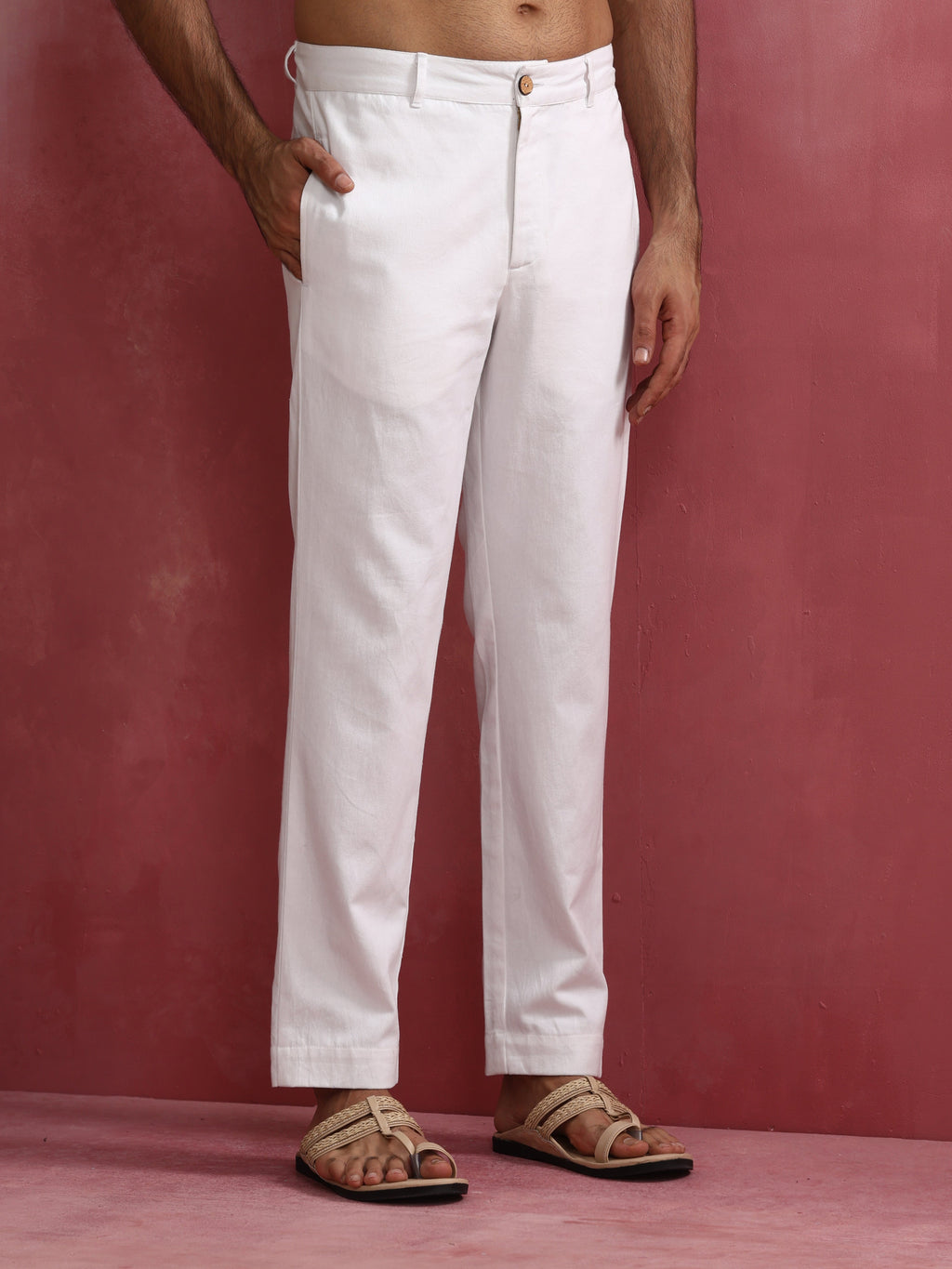 trueBrowns Men's White Cotton Twill Pants | Grocsy