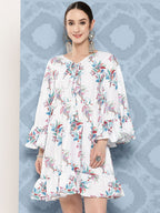 InWeave Women's White Floral Paisley Print Short Dress | Grocsy