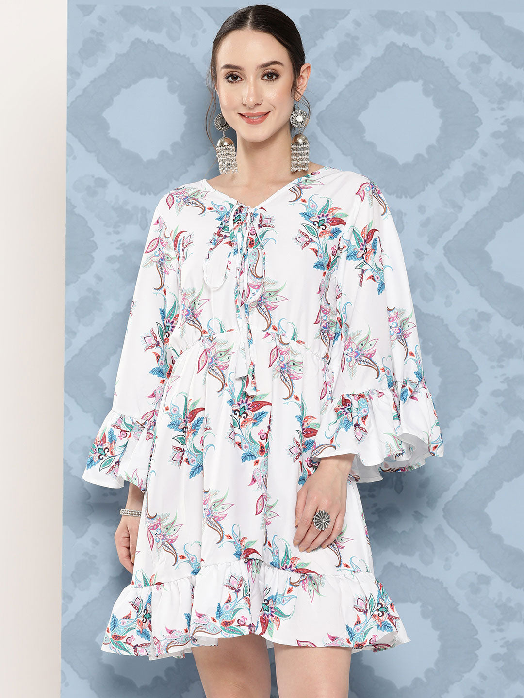 InWeave Women's White Floral Paisley Print Short Dress | Grocsy