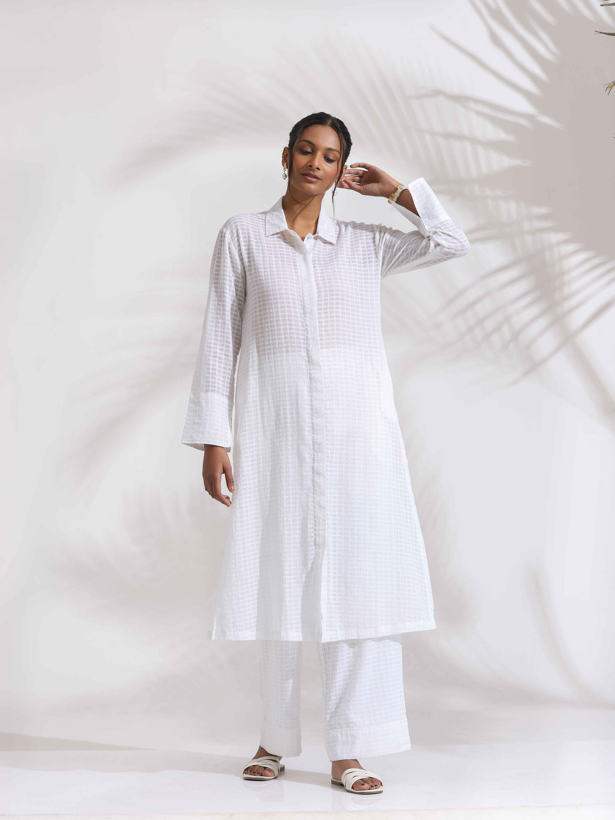 trueBrowns White Check Cotton Kurta Set | Grocsy