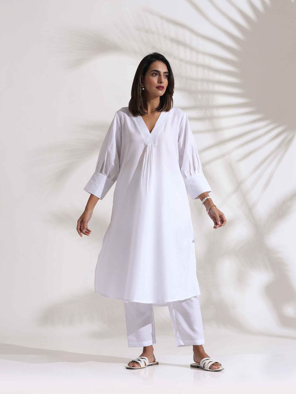 trueBrowns White Slub Kurta Set | Grocsy