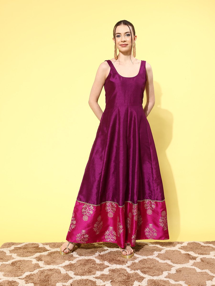Ahalyaa Ethnic Motifs Printed Maxi Dress | Grocsy