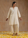 trueBrowns Ivory Gold Cotton Relaxed Co-Ord Set | Grocsy
