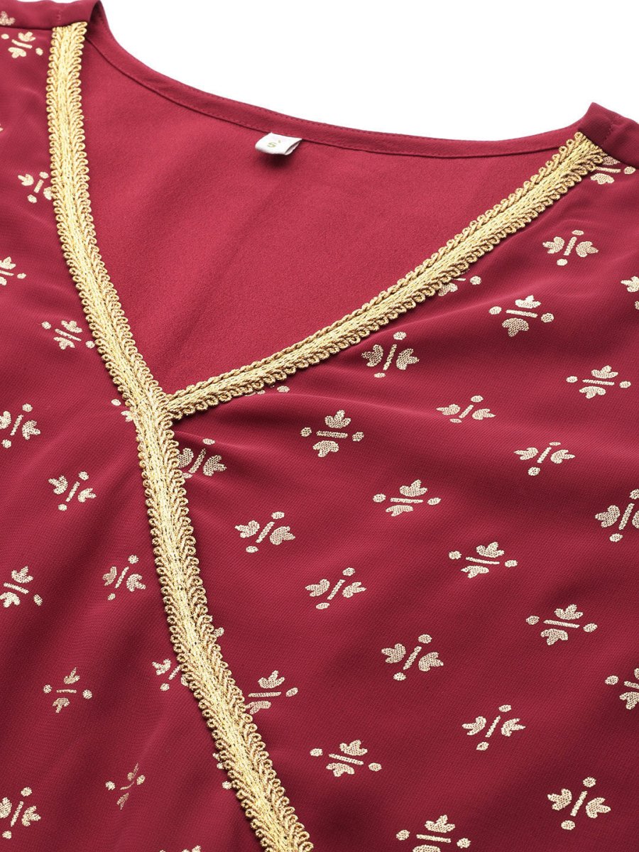 Ahalyaa Women Maroon Floral Empire Kurta with Palazzos | Grocsy