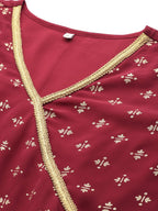 Ahalyaa Women Maroon Floral Empire Kurta with Palazzos | Grocsy