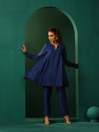 trueBrowns Blue Silk Flared Co-ord Set | Grocsy