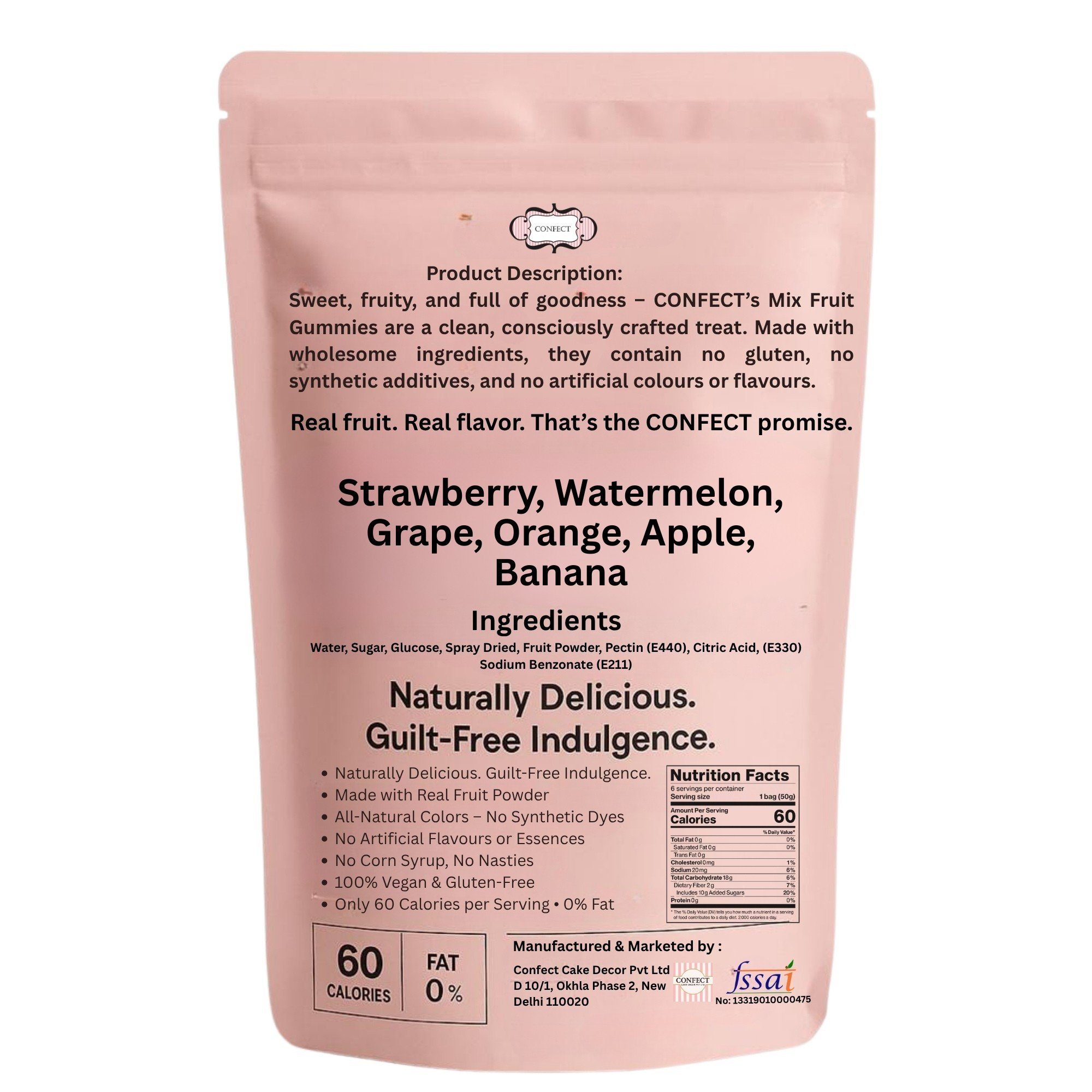 Confect Fruity Classic Gummies | Pack of Strawberry, Watermelon, Grape, Orange, Apple, Banana Gummies | | Grocsy