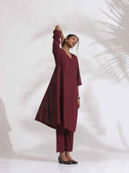 trueBrowns Maroon Dobby Kurta Set | Grocsy