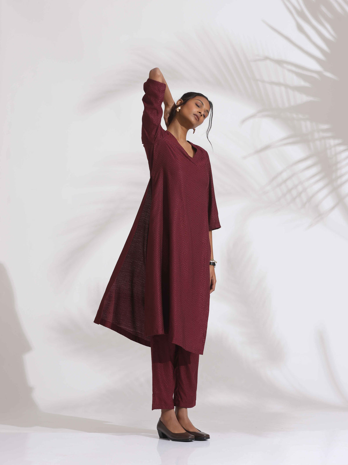 trueBrowns Maroon Dobby Kurta Set | Grocsy