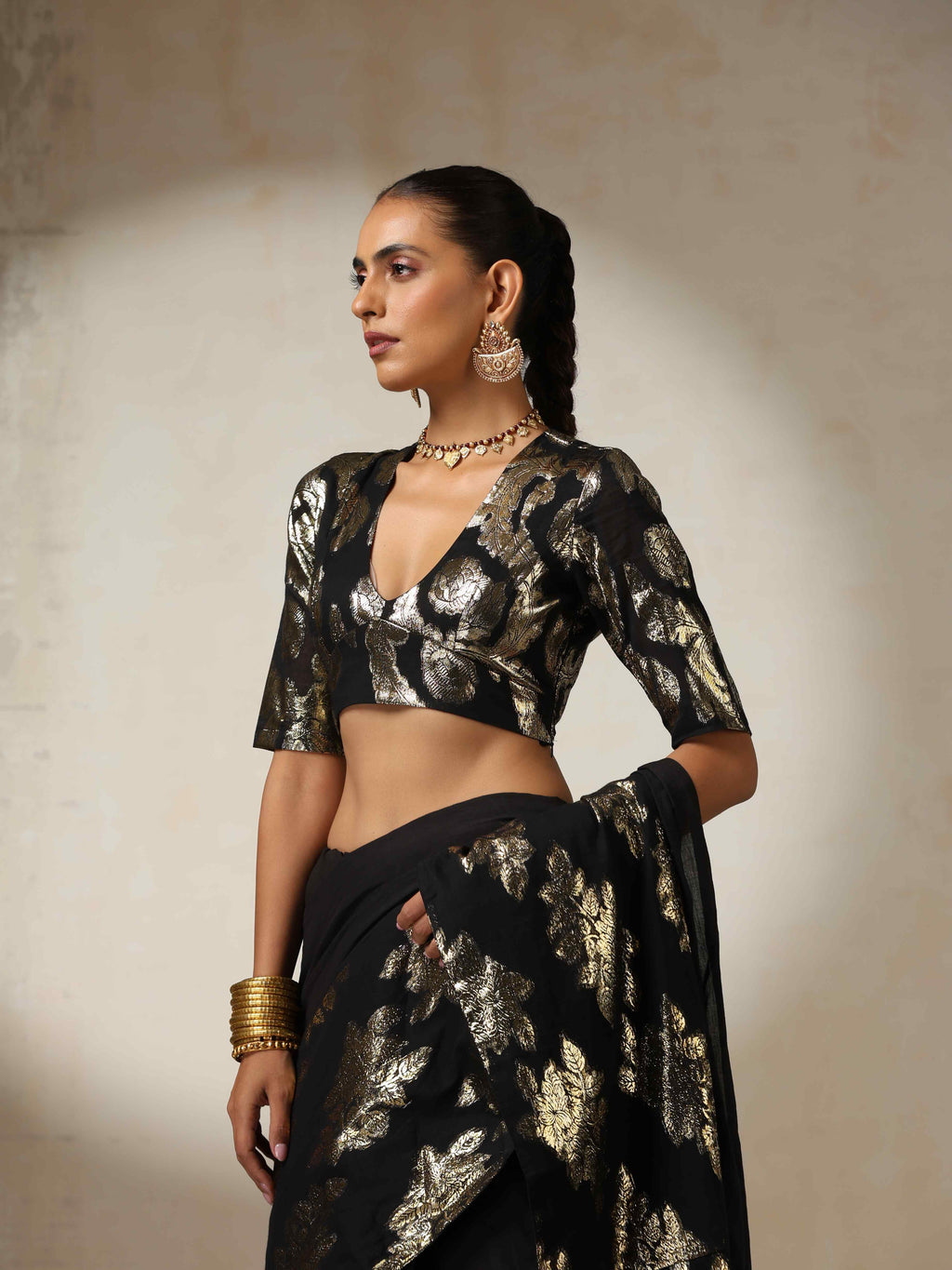 trueBrowns Black Metallic Blouse | Grocsy