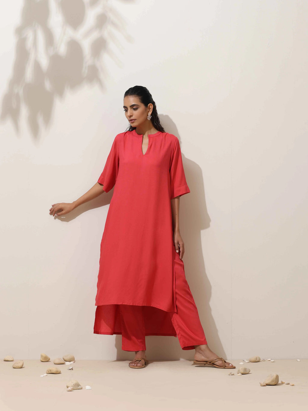 trueBrowns Coral Viscose Kurta Pant Set | Grocsy