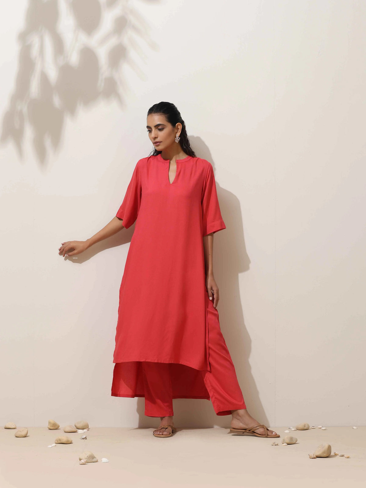 trueBrowns Coral Viscose Kurta Pant Set | Grocsy