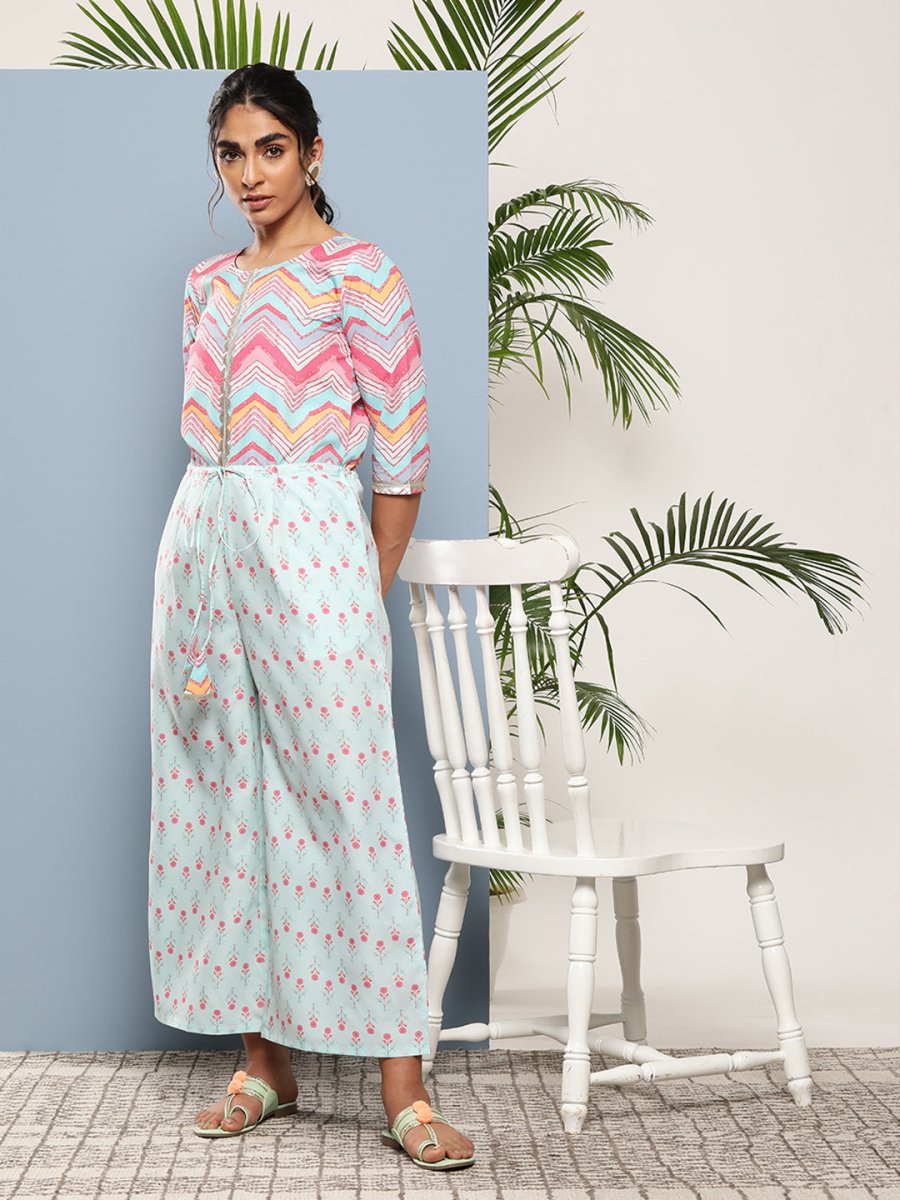 Ahalyaa Printed Waist Tie-Ups Basic Jumpsuit | Grocsy