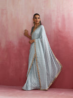 trueBrowns Grey Muslin Silk Saree | Grocsy