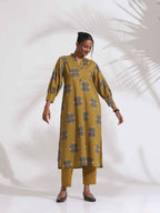 trueBrowns Green Cotton Print Straight Kurta Set | Grocsy