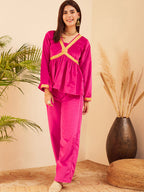 InWeave Women's Magenta Mughal Shaan Style Velvet Short Kurta Set | Grocsy