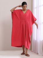 trueBrowns Bright Pink Dobby Kaftan Dress | Grocsy
