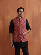 trueBrowns Men's Rust Cotton Dobby Nehru Jacket | Grocsy