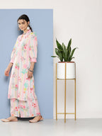 Ahalyaa Women Pink Floral Printed Gotta Patti Kurta with Palazzos | Grocsy