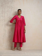 trueBrowns Pink Silk Anarkali Kurta Pant Dupatta Set | Grocsy
