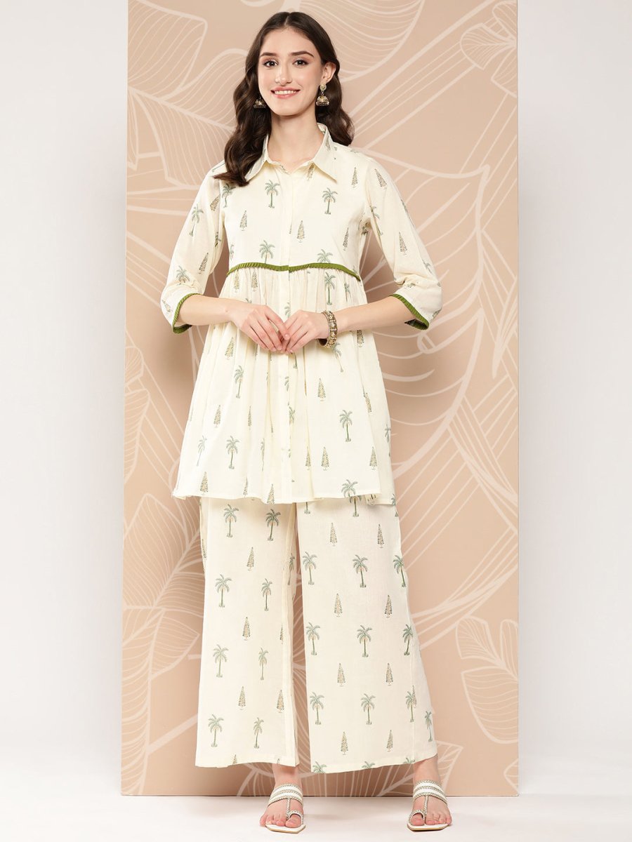 Ahalyaa Printed Cotton Tunic with Palazzos | Grocsy
