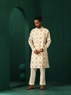 trueBrowns Men's Ivory Rhombus Cotton Kurta | Grocsy