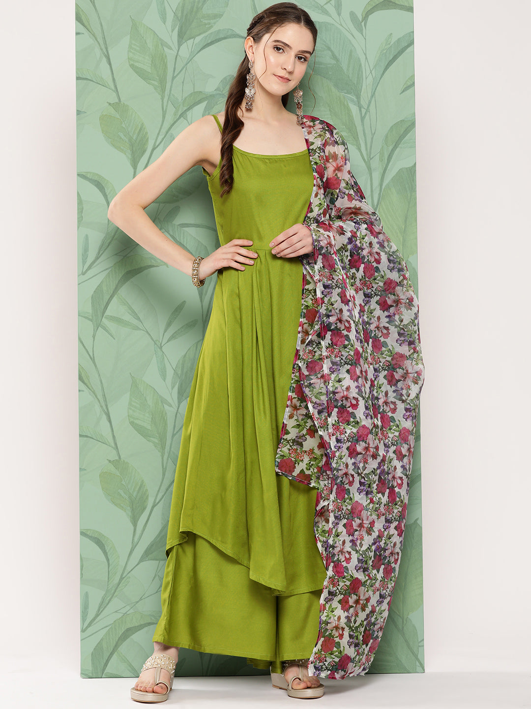 InWeave Women's Olive Strappy Set W White Pink Or Duptta | Grocsy