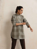 trueBrowns Green Check High Neck Winter Top | Grocsy