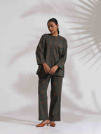 trueBrowns Green Cotton Print Shirt Top & Pants Co-ord Set | Grocsy