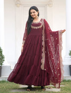 Yash Enterprise Designer Georgette Sequence Embroidery Maroon Readymade Gown | Grocsy