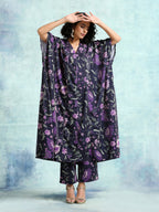 trueBrowns Black Printed Velvet Kaftan Kurta | Grocsy