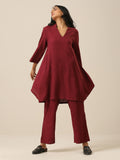 trueBrowns Ruby Wine Slub Textured Collar Co-Ord Set | Grocsy