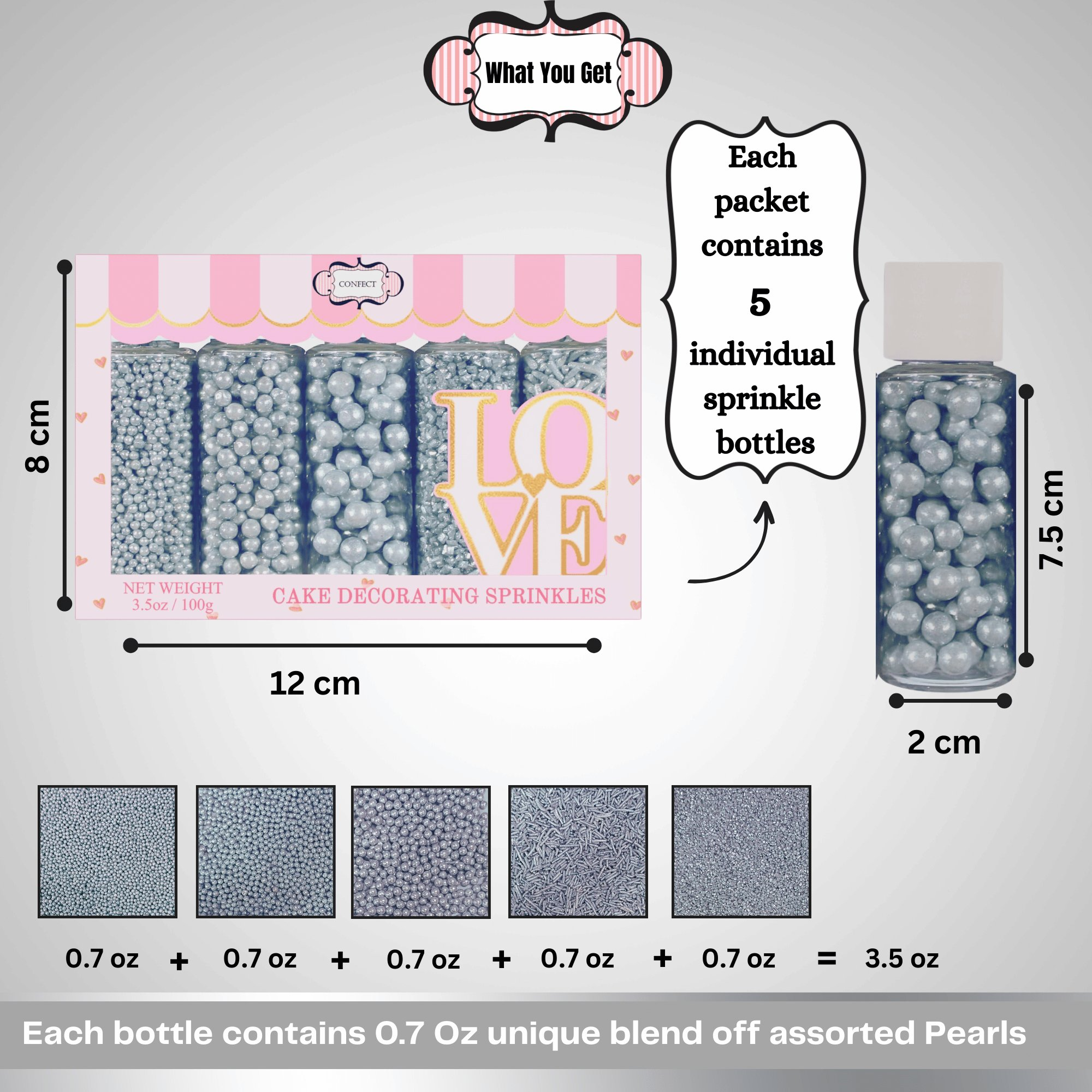Confect Sprinkles for Cakes & Cupcakes Decoration | USP-16(Silver) | Grocsy