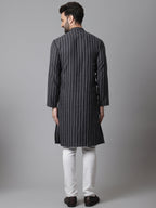 Even Apparels Black Pure Cotton Kurta With Band Collar | Grocsy