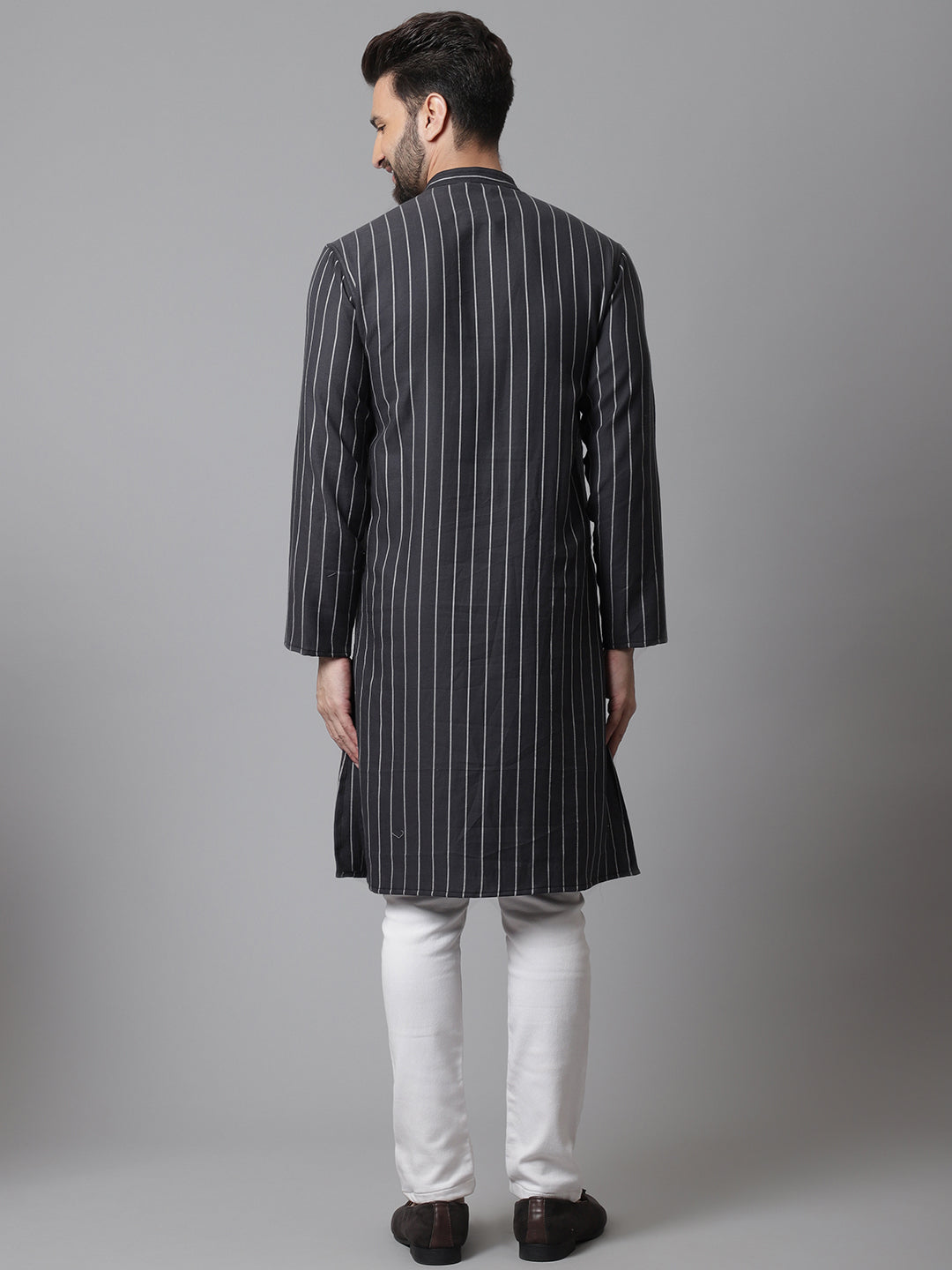 Even Apparels Black Pure Cotton Kurta With Band Collar | Grocsy